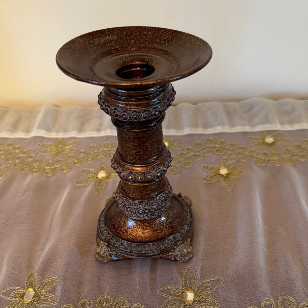 Vintage Bronze/Mixed Media Candlestick Holder
